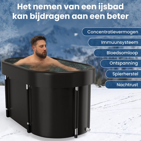 Bain de glace XL - 420L - Bain de siège pliable - avec couvercle - Bain de glace - avec accessoires - noir - de Faas