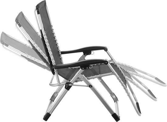 tectake® Chaise longue pliable avec parasol - Chaise de jardin avec table - Porte-gobelet - Réglable à l'infini - Pour balcon, camping ou jardin - Chaise de relaxation avec coussin extra épais - Chaise de plage - Chaise longue - Diverses couleurs - Noir
