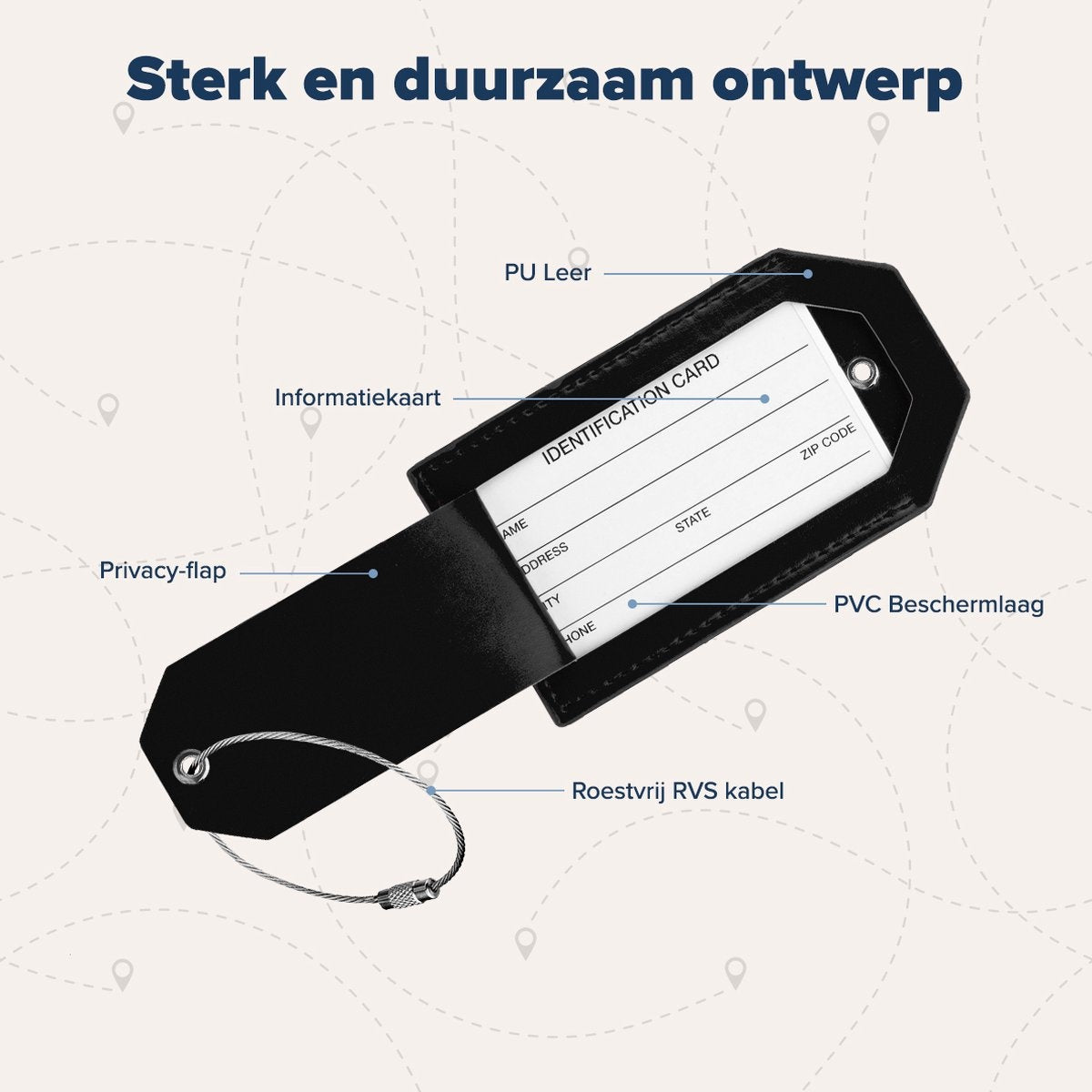 TRVLMORE Etiquette de bagage - Cuir - Pour valises et sacs - 4 pièces - Noir