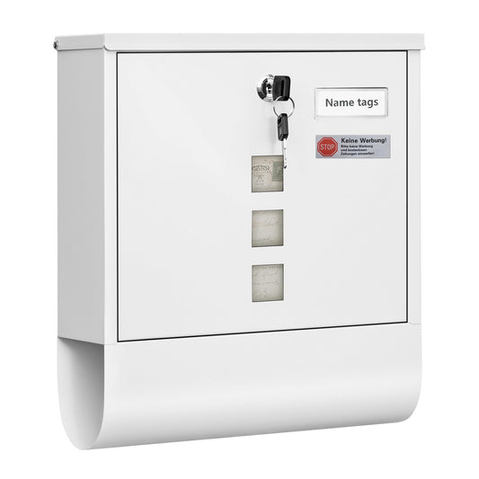 Boîte aux lettres murale Woltu - 10 x 30,8 x 33,8 cm - Compartiment à journaux - Plaque nominative - Blanc