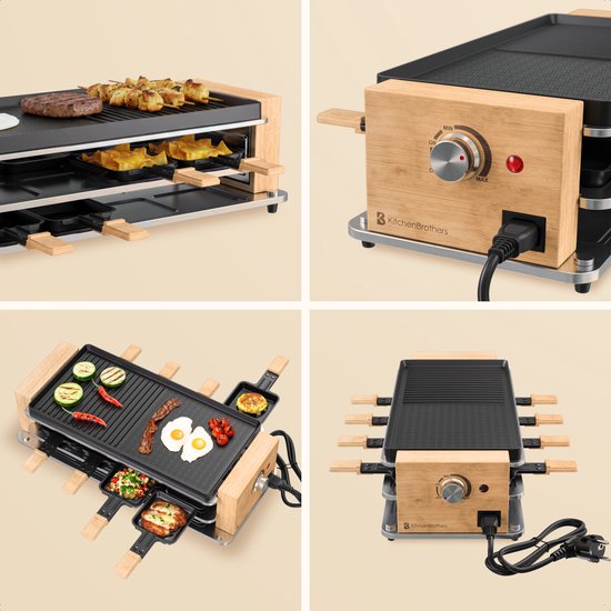 KitchenBrothers Gourmet Set - 950W - Assiette Gourmet 8 personnes - Set avec casseroles et spatules - 46,5 x 23 cm - Bois/Noir