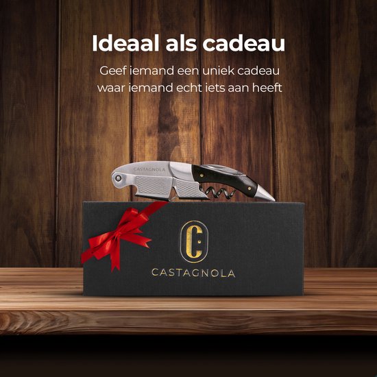 Tire-bouchon Castagnola - Couteau de serveur - Décapsuleur - Ouvre-bouteille - Levier - Deluxe - Bois d'ébène et acier inoxydable