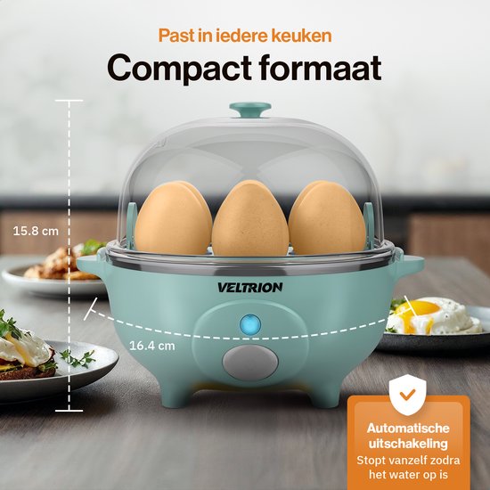 Cuiseur à œufs électrique Veltrion - Jusqu'à 7 œufs - Cuisson, œufs pochés, œufs brouillés et omelettes - Avec minuterie et verre doseur intelligent - Lavable au lave-vaisselle - Bleu