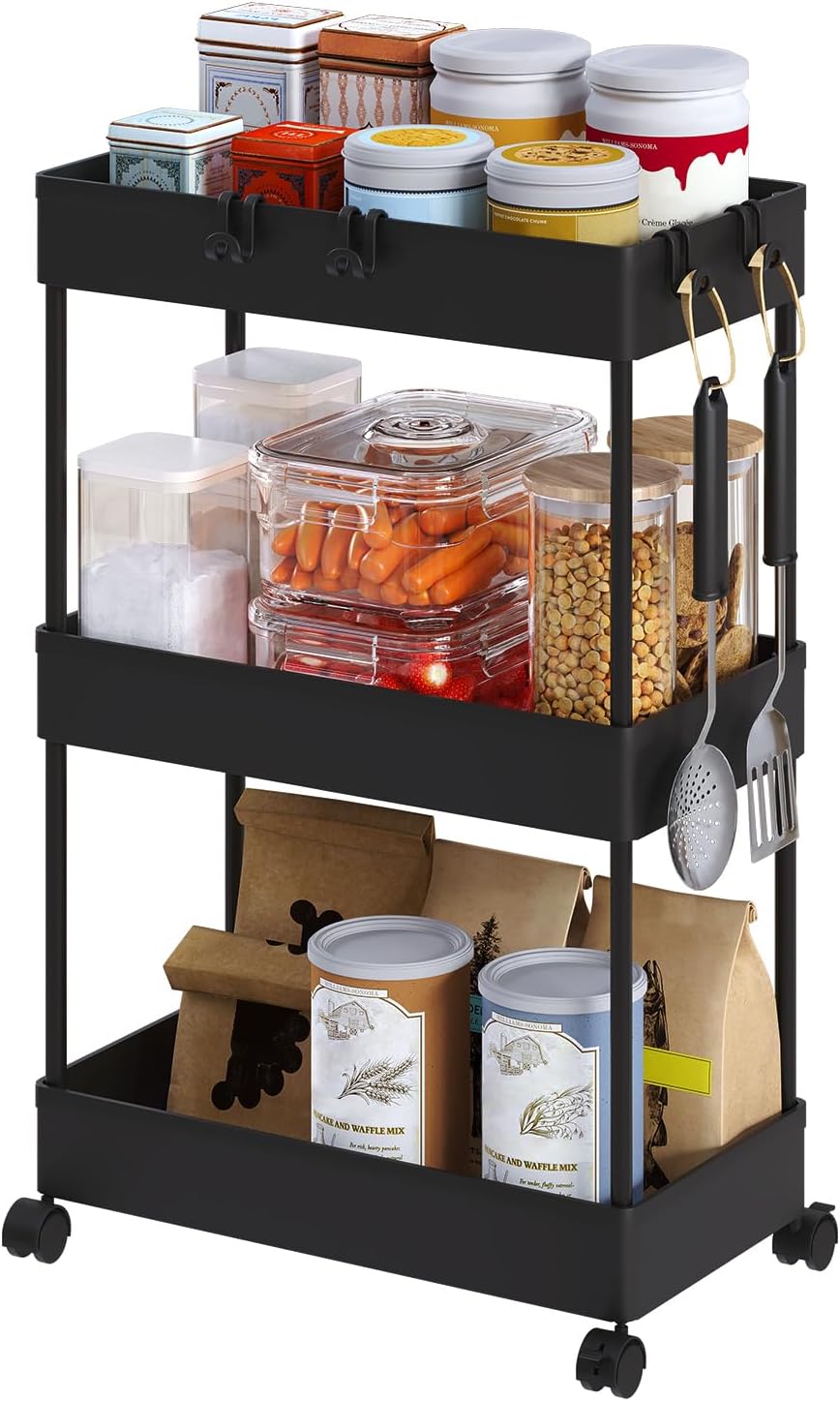 Chariot de rangement Klihome à 3 étages - 39 x 20,5 x 58,5 cm - Mobile - Jusqu'à 15 kg