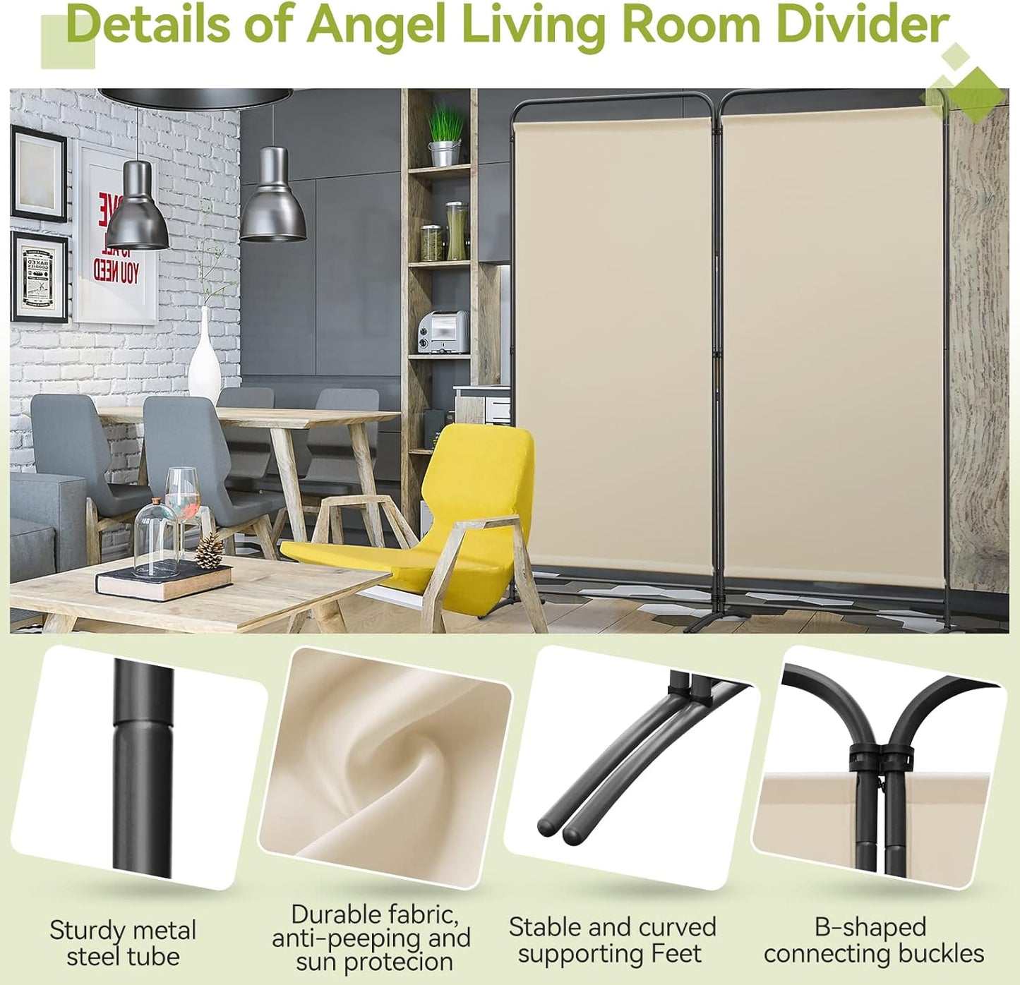 Angel Living Paravent 2 Panneaux - 162 x 180 cm - Beige