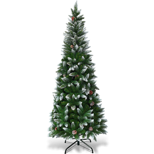 Coast Snowy Slim Artificial Christmas Tree Green/White - 64 x 183 cm - Avec 630 pointes de branches et 29 pommes de pin