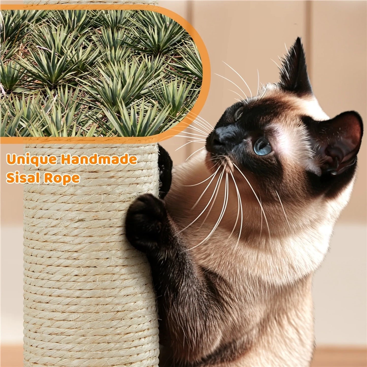 Yaheetech Cat Post With Two Cat Houses - Equipped With Viewing Platform And Scratching Board And Sisal Pole And Play Ball - For 1-2 Small To Medium Cats - Dark Grey Plush And Sisal - 60 x 45 x 106 cm