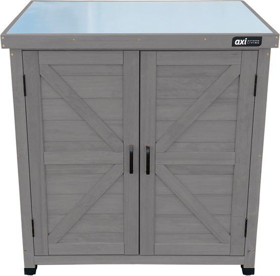 Armoire de rangement en bois AXI Felix – Armoire de jardin en bois certifié FSC – Système de fermeture magnétique – Pieds réglables – 80 x 45 x 93 cm – Gris chaud