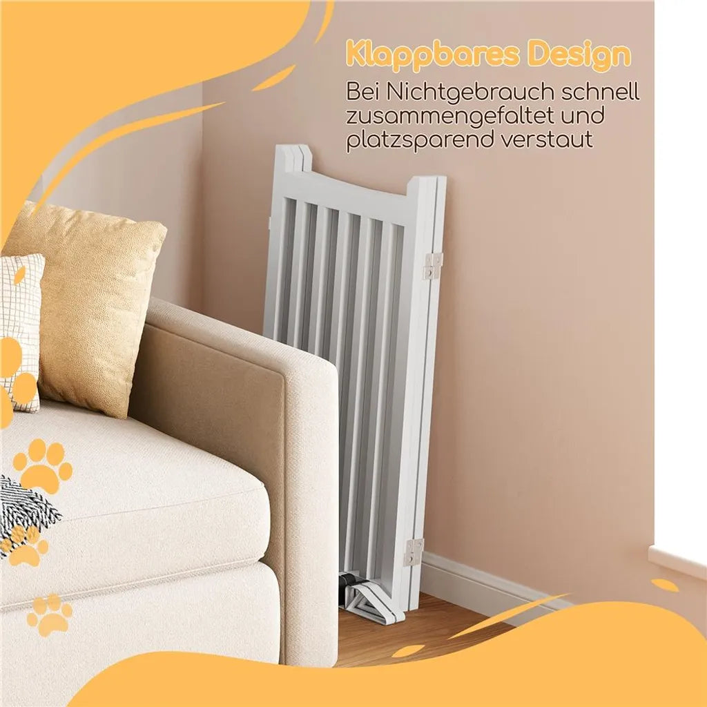 Yaheetech Dog Fence 151.5 × 90.5 cm - White Wood - Barrière de sécurité pliable avec 3 panneaux et 2 pieds de support