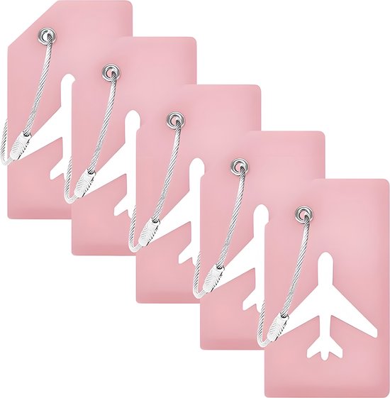 EverNeeds Etiquette de bagage - Silicone - Etiquette de bagage pour valises - Etiquettes de bagage - Rose - 5 pièces
