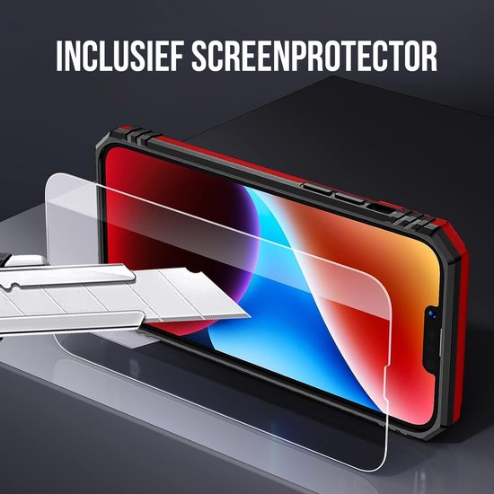 Podec Case suitable for iPhone 14 Red Phone Case - Anti-Shock Case Cover Hybrid Armor Case with Kickstand Ring with Screen Protector