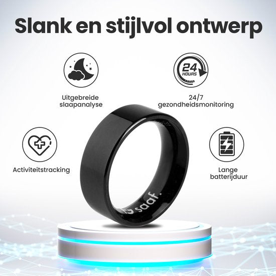 Bague intelligente - Taille 7 - pour femmes et hommes - Traceur d'activité - Wearables - Noir - de Saaf