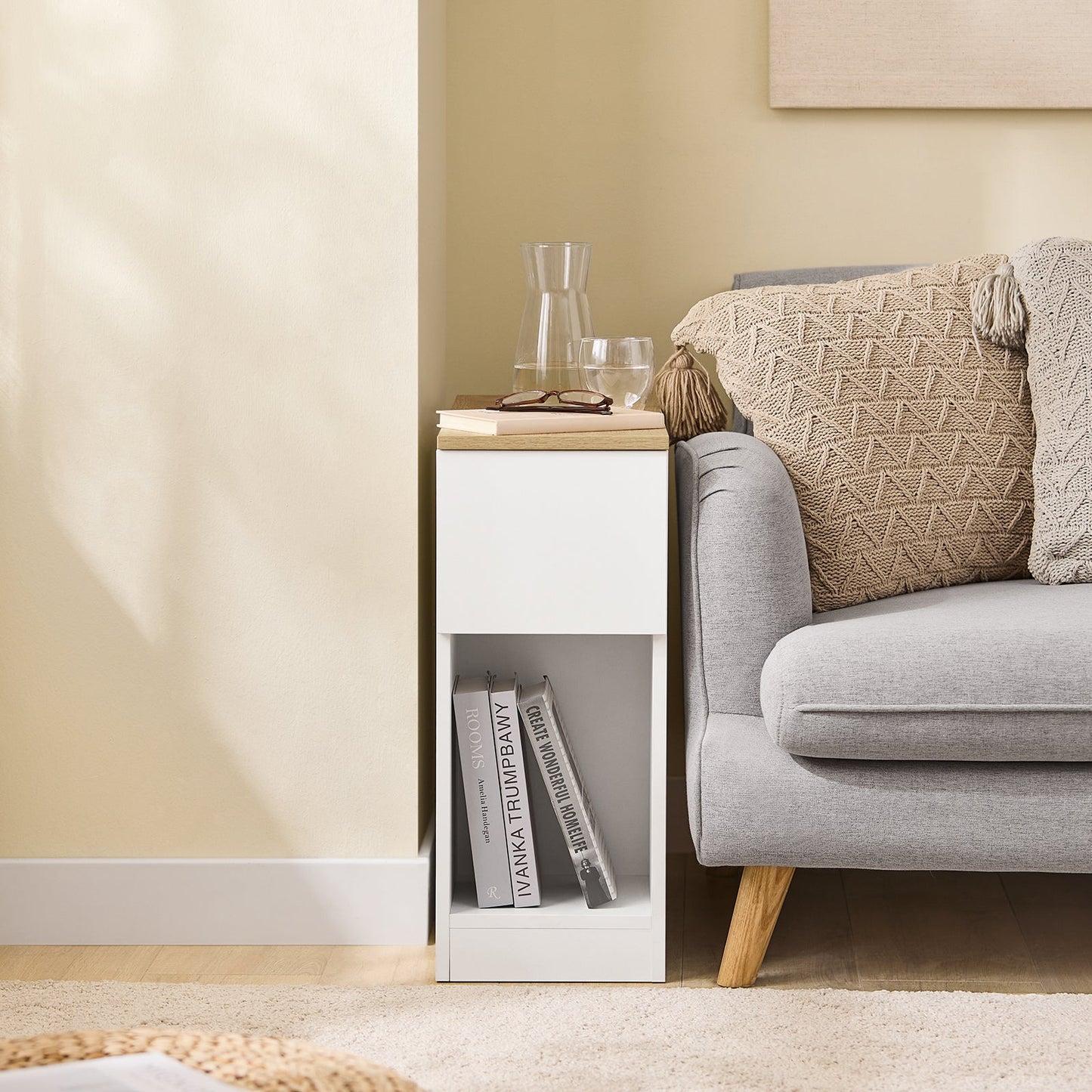 SoBuy FBT162-WN Table de chevet 20x60x65 cm Blanc avec 3 compartiments pour lit à ressorts et petites chambres