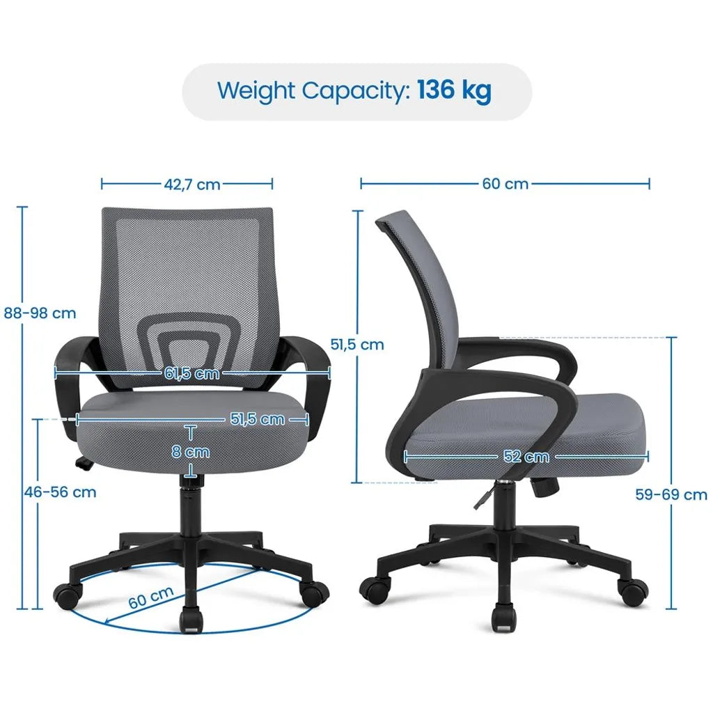 Chaise de bureau ergonomique Yaheetech avec fonction bascule, gris foncé