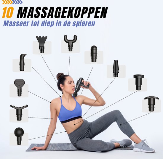 Squago Massage Gun professional - 32 positions - 10 accessoires - Appareil de massage compact - Pistolet de massage - Pistolet de massage