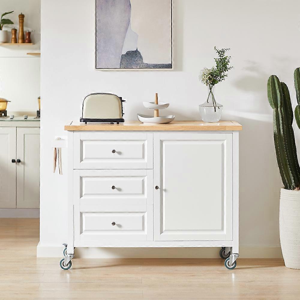 Îlot de cuisine Coast à 3 tiroirs - 120 x 45 x 92 cm - Blanc-Naturel