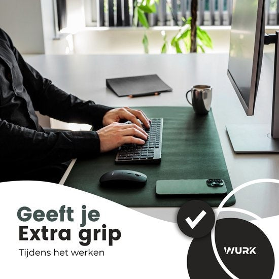 WURK - Sous-main professionnel en similicuir - Accessoires de bureau - Tapis de souris XXL- Avec attache-câble - 90x45 - Vert foncé