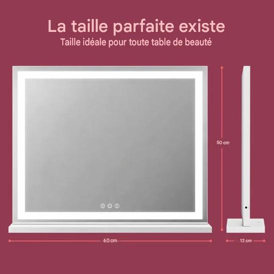 Fraay® Hollywood Mirror with Lighting 60x50cm - 3 Light Stages - Make-up Mirror with 10x Magnification Mirror - LED Strip Lighting Dimmable - Incl. 2 Beauty Blenders and Powder puff