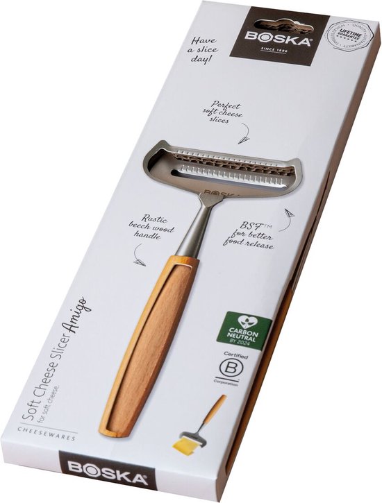 Boska Cheese Slicer Soft Amigo - Trancheuse pour fromages à pâte molle - acier inoxydable - bois de hêtre - antiadhésif