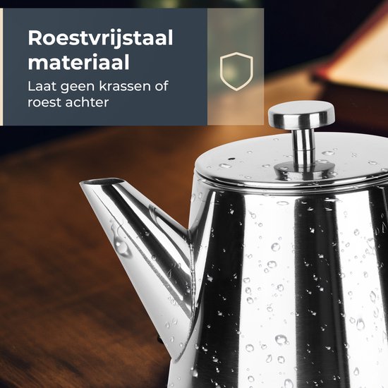 Théière Castagnola avec filtre - Théière à double paroi - Thermos en acier inoxydable - Pichet isotherme 1 L - acier inoxydable - Silver