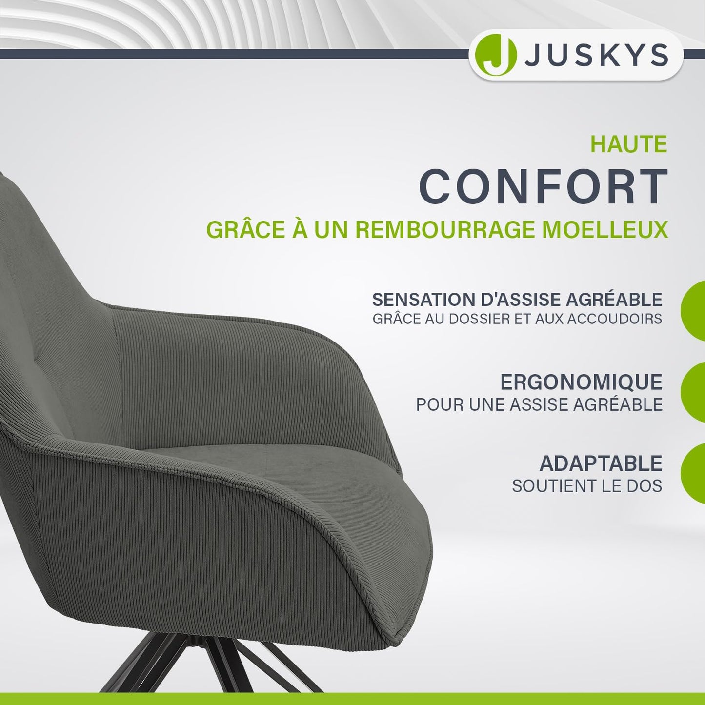Chaise de salle à manger Juskys avec accoudoir - capacité de 120 kg - 61 x 57 x 85 cm - gris clair