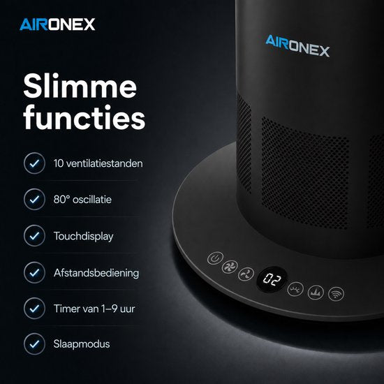 Ventilateur sans fil Aironex noir - Refroidisseur d'air économe en énergie - Refroidisseur d'air avec fonction rotative - Chauffage et refroidissement en un seul appareil - Ventilateurs - Ventilateur de table - Ventilateur sur pied