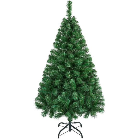 Yaheetech Arbre de Noël artificiel 124 cm - avec 208 branches, base en métal pliable et pieds de protection en caoutchouc - pour la décoration du salon et de la table - PVC vert et métal