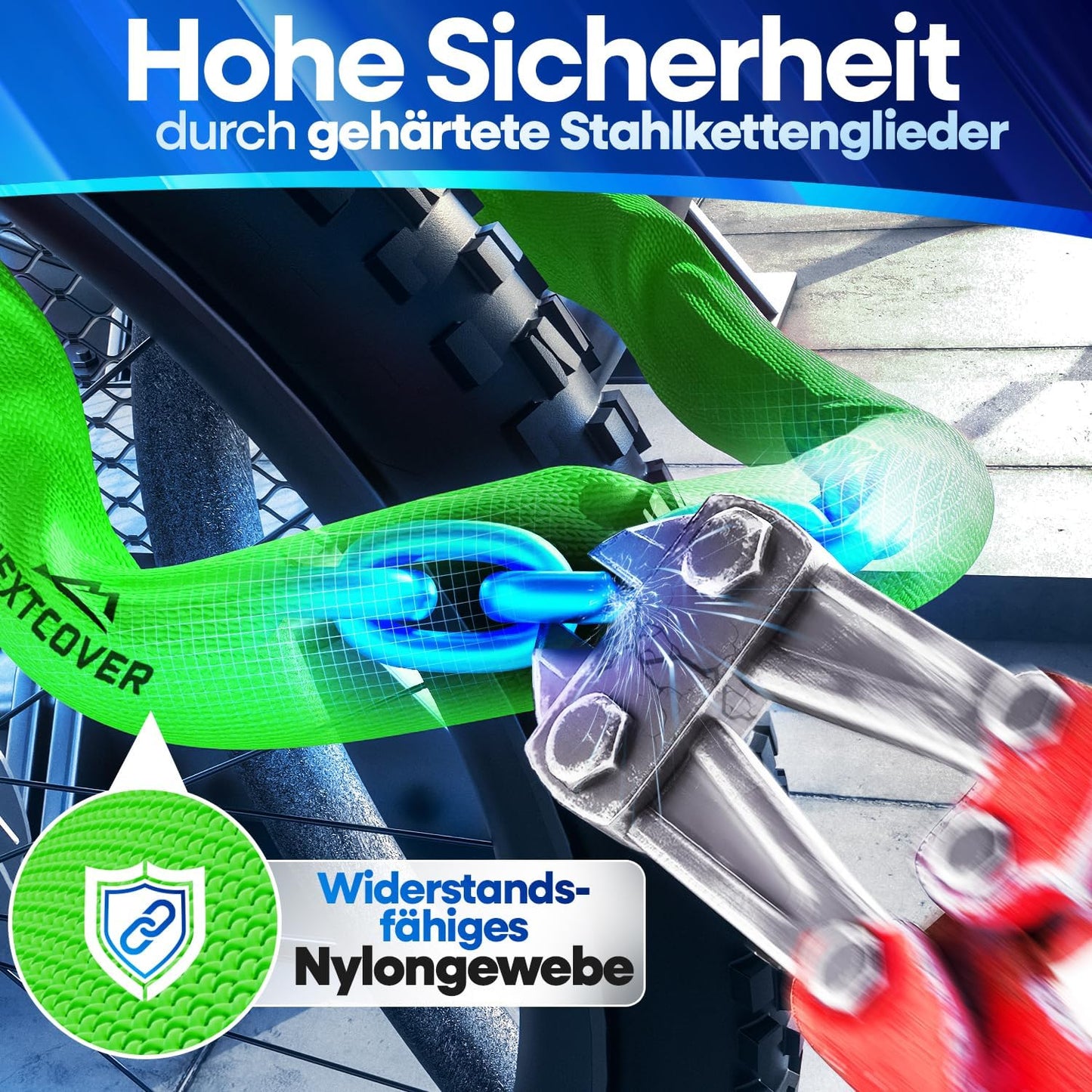 NEXTCOVER® Cadenas pour vélo LockOne avec clé - haute sécurité - robuste et durable - 3 clés - Vert