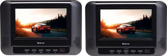 Lecteur DVD Portable Voiture - Denver - 7 pouces - 2 écrans - Sangles de fixation incl. - Noir
