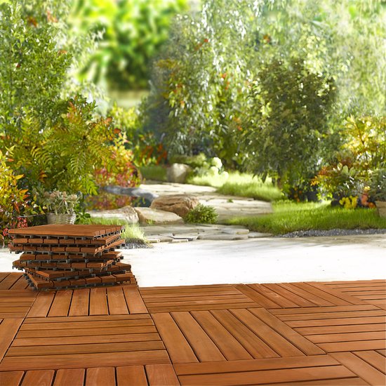 Dalle de terrasse en bois d'acacia - 30 x 30 cm, système « Plug In » - Certifiée FSC®