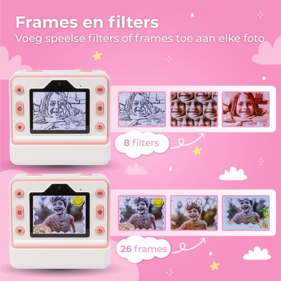 Nuvance - Caméra pour enfants - Caméra jouet pour enfants - avec carte SD de 32 Go - Photo et vidéo - Imprimante photo - Caméra numérique pour enfants - Caméras pour enfants - Rose