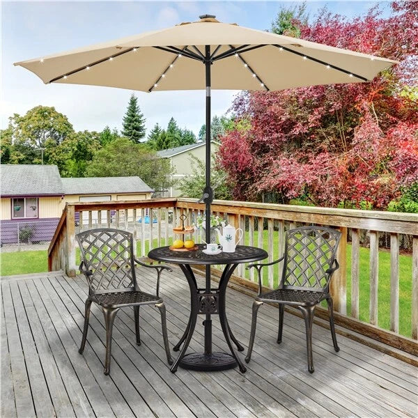 Yaheetech Table de jardin ronde Ø 78 x 75 cm - Bronze - Table de balcon en métal avec trou pour parasol