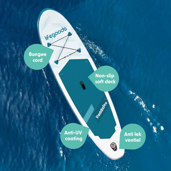 LifeGoods SUP Board All-round Compact - avec siège - capacité de charge de 100 KG - 300 x 76 cm - gonflable - ensemble complet de SUP - Deep Aqua