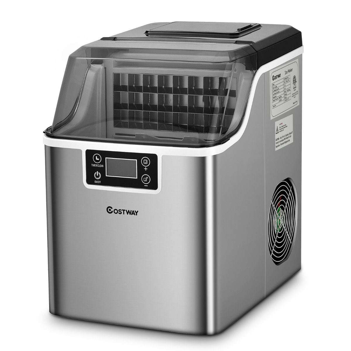 Coast Countertop Ice Maker - 26x36x38 cm - Silver - Machine à glaçons électrique avec auto-nettoyage, 18KG/24h, 24 glaçons carrés par 15 min