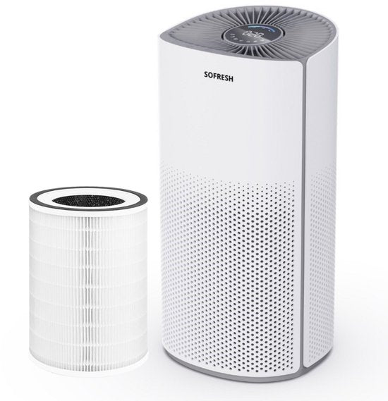 Sofresh - Purificateur d'air avec application - Pour les pièces jusqu'à 30 m² & système de filtration 6 en 1 - Équipé d'un filtre Hepa et d'un indicateur de qualité de l'air - 195 x 195 x 388 mm - Plastique blanc