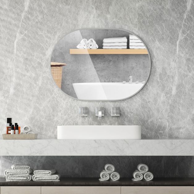 coast Miroir de salle de bain ovale 70,5 x 50,5 cm - Cadre en aluminium - Verre incassable - Design moderne - Argenté