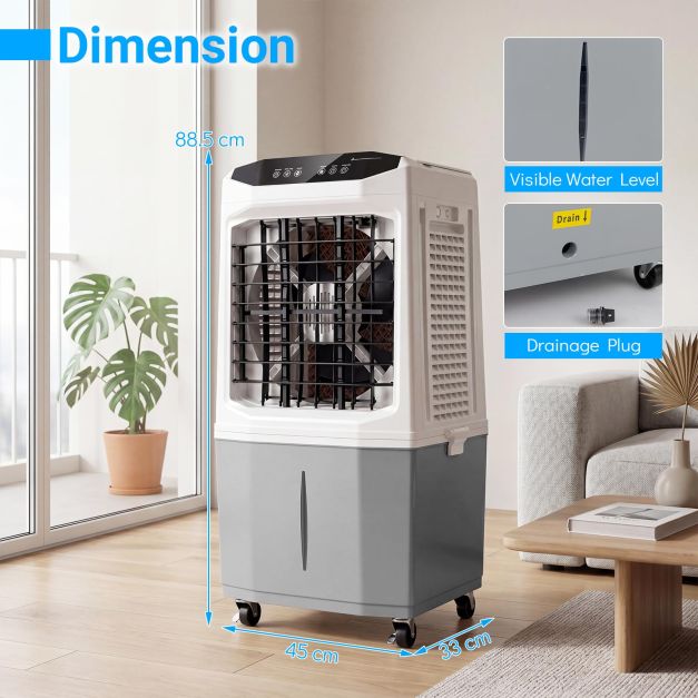 Climatiseur portable 3-en-1 Coast – 26 L – 45 x 33 x 88,5 cm – Blanc et gris