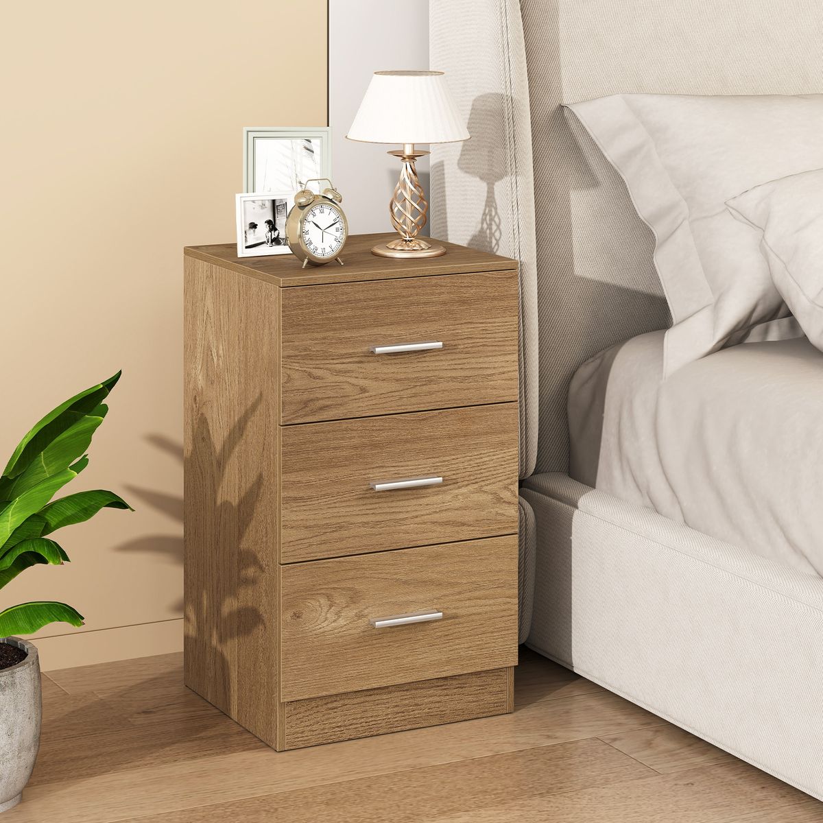 Table de chevet Coast - Commode en bois à 3 tiroirs - Design moderne - Naturel 38 x 35 x 66 cm