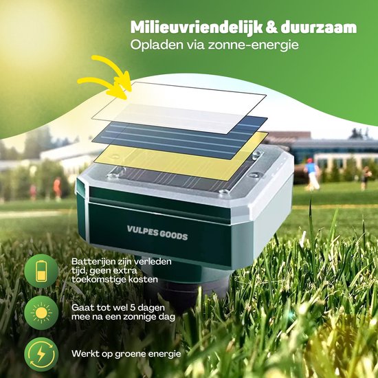 Vulpes Goods® Repellent - Mole Repellent - 4 pieces - Répulsif pour souris - Répulsif pour taupes - Fonctionne à l'énergie solaire - Résistant à l'eau - Respectueux des animaux - Un jardin, une pelouse ou un terrain propre !