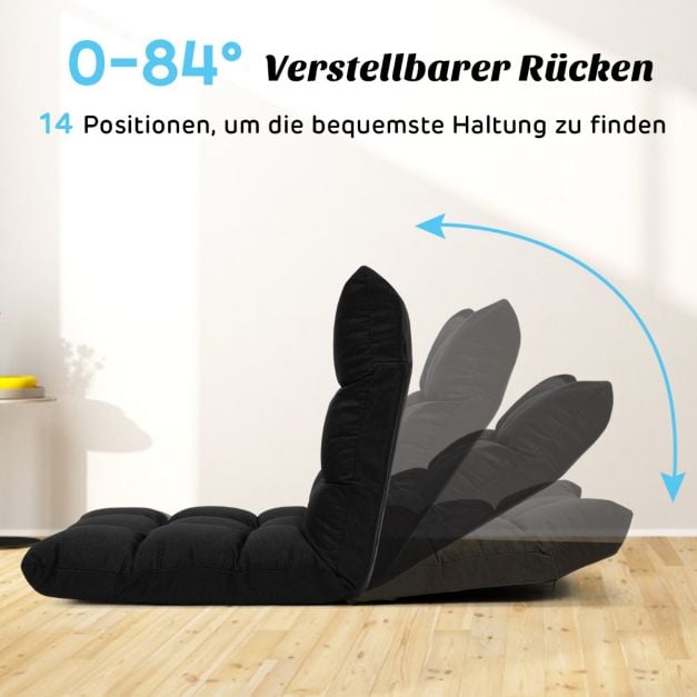 Fauteuil de sol réglable Coast – 14 positions d'inclinaison du dossier – 106,5 x 55,5 x 10 cm – Noir