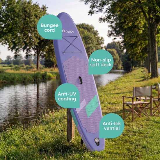 LifeGoods SUP Board All-round Compact - avec siège - capacité de charge de 100 KG - 300 x 76 cm - gonflable - ensemble complet de SUP - violet
