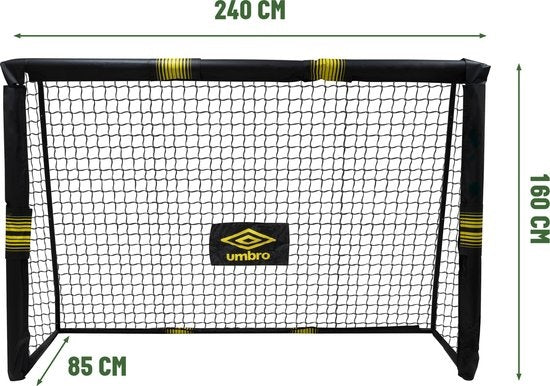 But de football Umbro - But de football 240 x 160 x 85 cm - But de football grand - Jouets d'extérieur pour enfants et adultes - Montage rapide - But d'entraînement de football - Métal - Noir/ Jaune