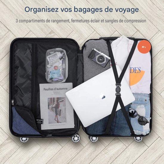 TRVLMORE Valise à main - 54x36x20 cm - 38L - Légère et résistante - Noire - Convient aux cabines d'avion