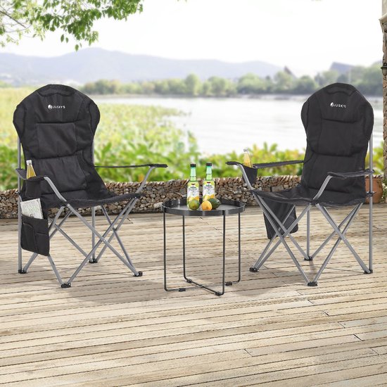 Chaise de camping / Chaise pliante Lido - Noir - Sac de rangement inclus