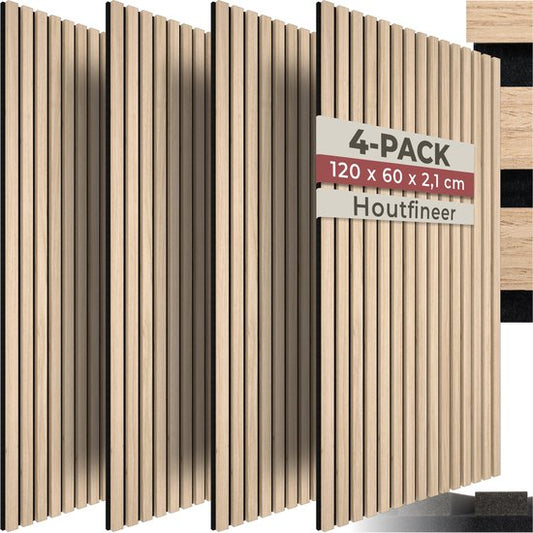 Panneaux acoustiques tectake® - Lot de 4 - Panneau mural acoustique - 60 x 120 cm - 2,88 m² - Panneaux muraux aux dimensions ajustables - Structure à lattes en MDF et placage de bois - Isolation acoustique - Décoration murale élégante - Montage facile - C