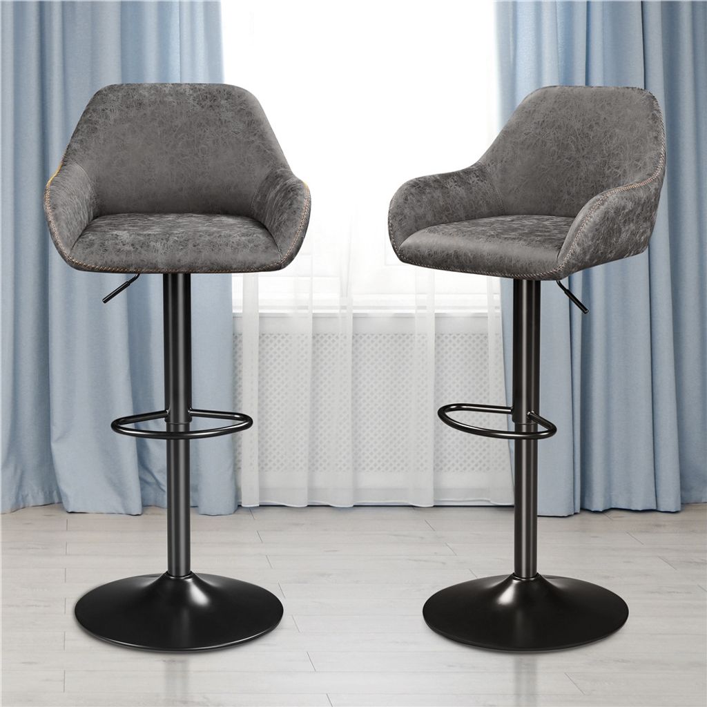 Lot de 2 tabourets de bar Yaheetech avec dossier - Pivotants à 360° - Réglables en hauteur de 87,5 à 107,5 cm - Simili cuir et métal - Gris