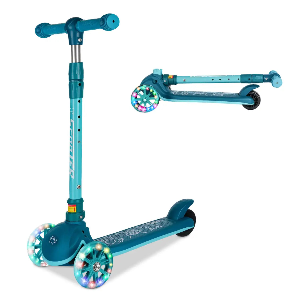 Trottinette pour enfants Neuleb KS004 - Verte - 3 roues avec éclairage LED - Pliable - Guidon réglable - De 3 à 10 ans