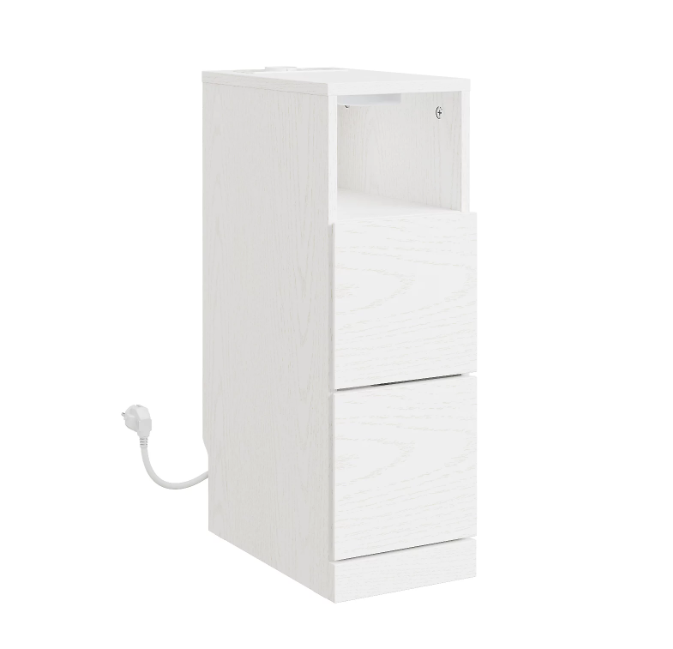 Table de chevet SoBuy 35 x 20 x 60 cm - Blanc crème - 2 tiroirs - Éclairage LED - Port USB et prise électrique