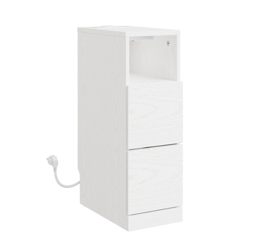 Table de chevet SoBuy 35 x 20 x 60 cm - Blanc crème - 2 tiroirs - Éclairage LED - Port USB et prise électrique