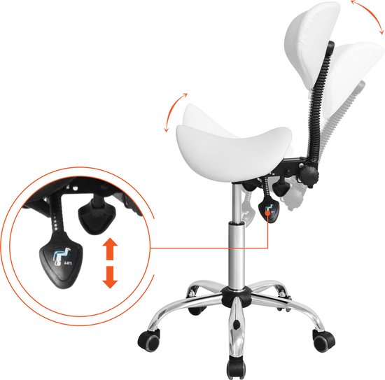 Tabouret de selle ergonomique - tabouret de barbier - tabouret - réglable en hauteur - dossier inclinable et réglable